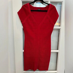 Express Y2K Red Bondage Bodycon Fitted Sheath Dress Size Large L Holiday Party